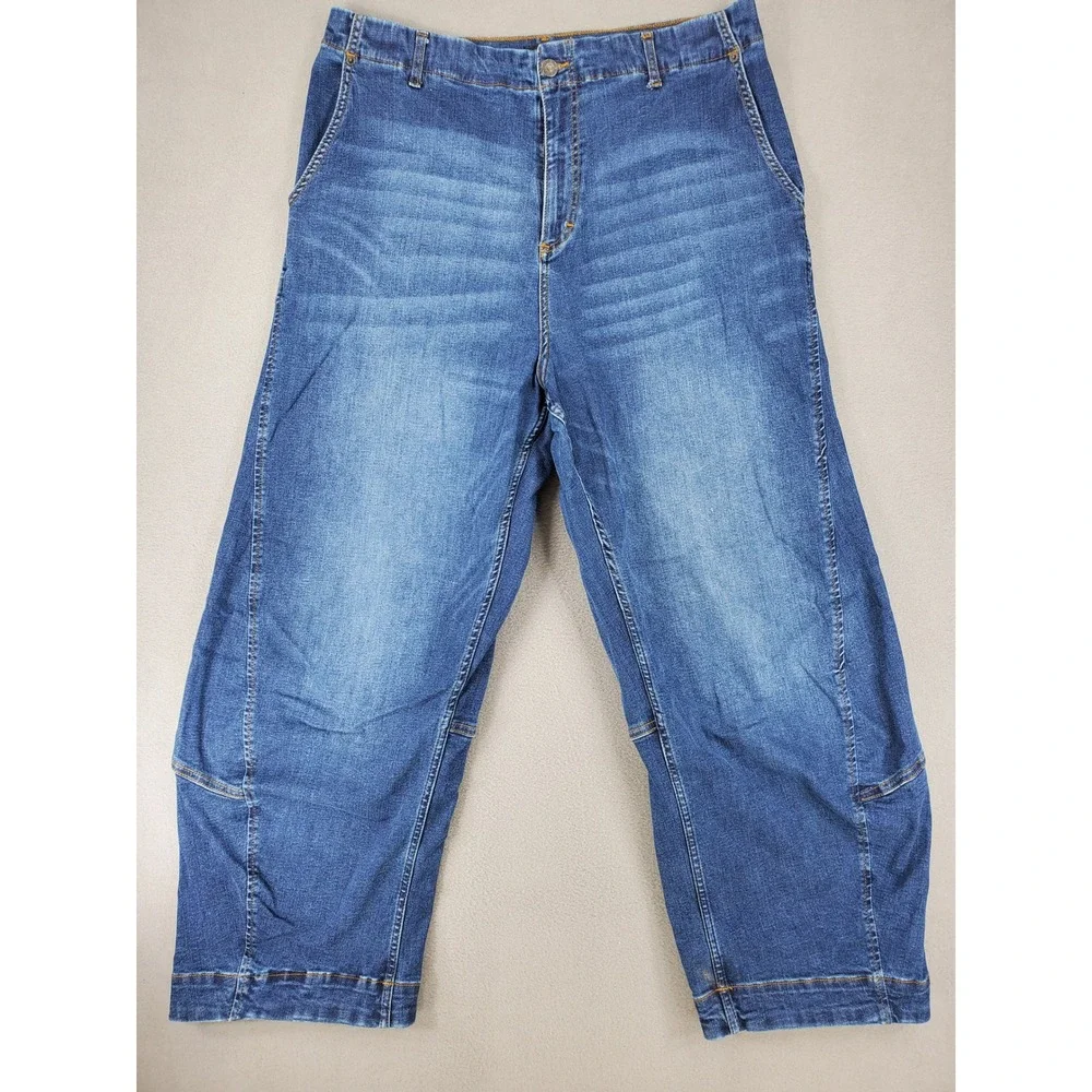 RUTI Barrel Leg Jeans Womens 4 Blue High Rise Seam Detail Relaxed Fit Cropped